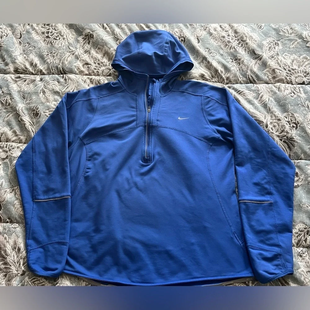 Nike Dri Fit Athletic Blue Half Zip Pullover Pocket Long Sleeve Hoodie Sz Large